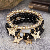 4Pcs Bohemia Butterfly Charm Narukvice Set Za Žene Akrilne Perle Elastične Lančane Narukvice Muške Narukvice Modni Party Nakit Poklon