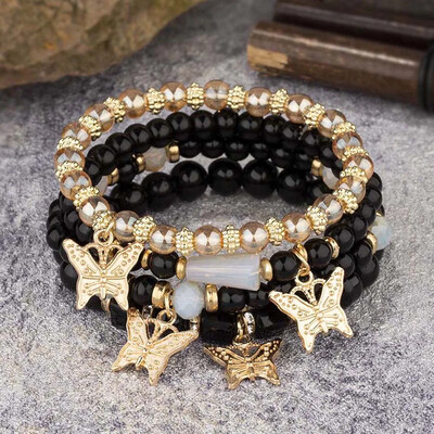 4Gb Bohemia Butterfly Charm rokassprādzes komplekts sievietēm akrila krelles elastīgas ķēdes rokassprādzes vīriešu aproce modes ballītes rotaslietas dāvana