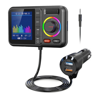 Transmițător FM fără fir cu ecran color mare 2.4A qc3.0 dual USB încărcare rapidă apel hands-free player MP3 pentru mașină
