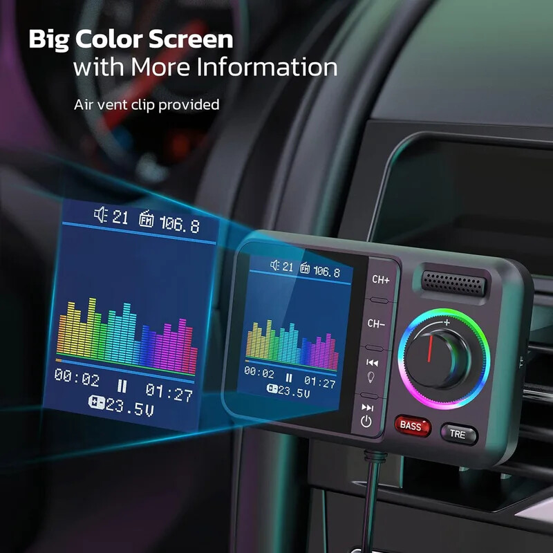 Transmițător FM fără fir cu ecran color mare 2.4A qc3.0 dual USB încărcare rapidă apel hands-free player MP3 pentru mașină