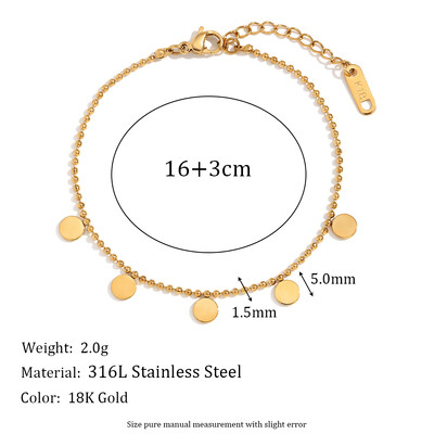 EBbelle Minimalist Lanț cu margele Piese rotunde Charms Brățări bijuterii din oțel inoxidabil femei Accesorii impermeabile zilnice femei