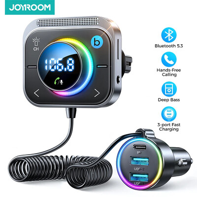 Joyroom Bluetooth 5.3 Transmițător FM/AUX Adaptor mașină Transmițător audio FM Bass Boost 3 porturi PD&QC 3.0 FM Bluetooth Încărcător rapid