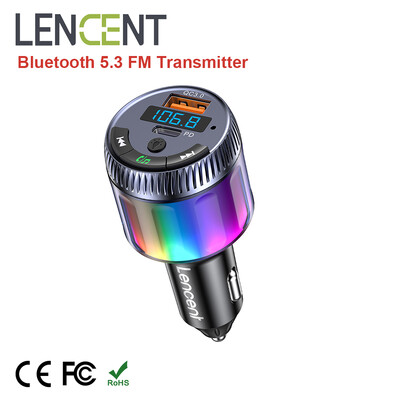 LENCENT Bluetooth 5.3 FM saatja Bluetooth autoadapter C-tüüpi PD 30W ja QC3.0 USB kiirlaadija Hi-Fi muusikaadapteriga