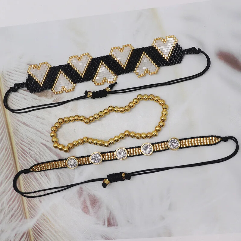 Brățară cu mărgele Design în formă de inimă Originalitate Geometrie Tricotat manual Boemia Reglabil Tide Simplu Set de brățări cu margele de orez