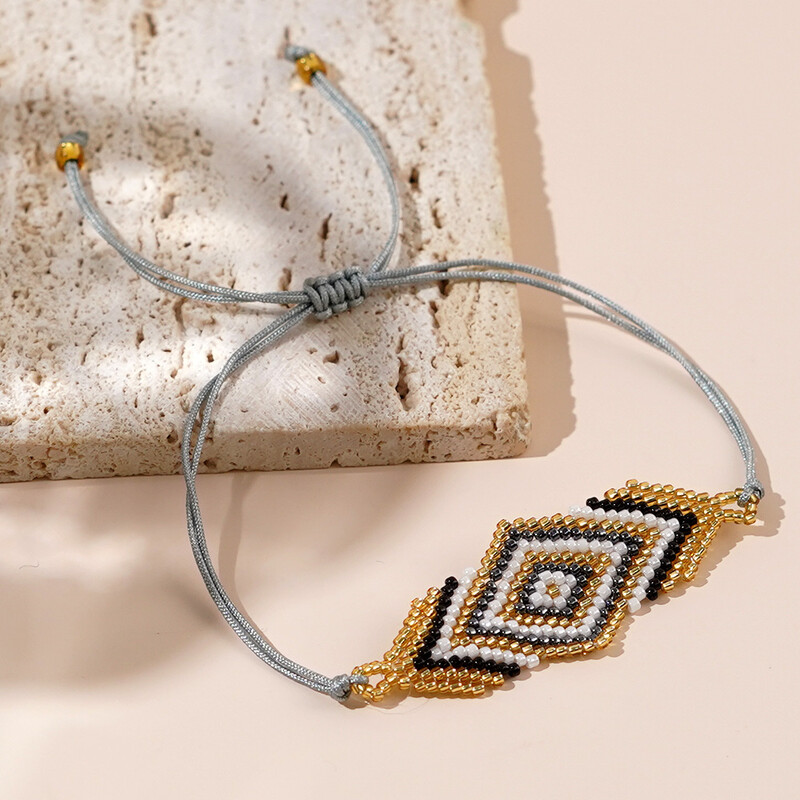 Narukvica od perli Geometrijski dizajn Originalnost Ručno pletenje Bohemija Podesiva plima Jednostavna narukvica od rižinih perli