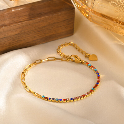 Brățări de tenis din oțel inoxidabil de culoare de lux cu zirconiu cubic pentru femei, fete, INS, noua tendință, brățară cu lanț, bijuterii, cadouri de petrecere