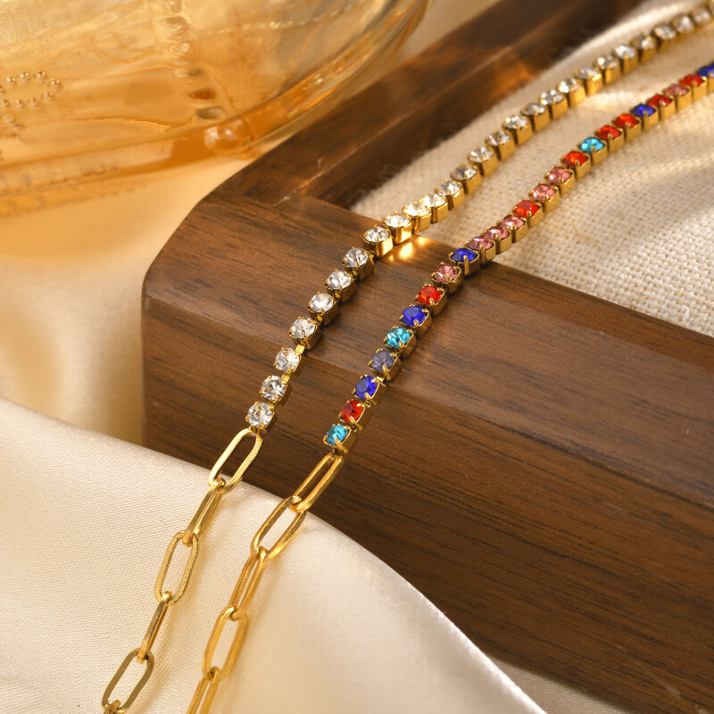 Brățări de tenis din oțel inoxidabil de culoare de lux cu zirconiu cubic pentru femei, fete, INS, noua tendință, brățară cu lanț, bijuterii, cadouri de petrecere