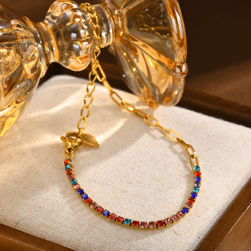 Brățări de tenis din oțel inoxidabil de culoare de lux cu zirconiu cubic pentru femei, fete, INS, noua tendință, brățară cu lanț, bijuterii, cadouri de petrecere