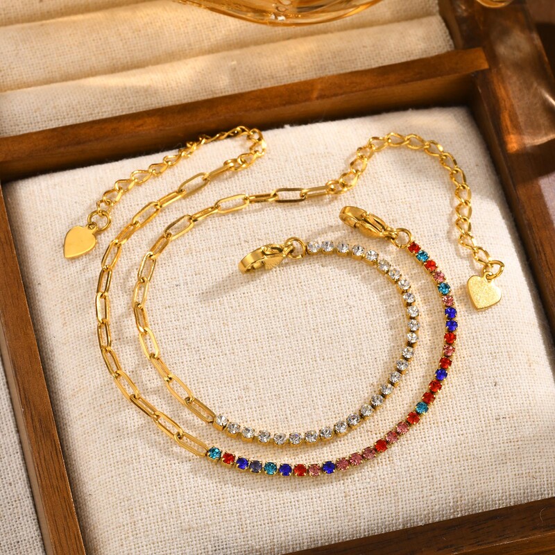 Brățări de tenis din oțel inoxidabil de culoare de lux cu zirconiu cubic pentru femei, fete, INS, noua tendință, brățară cu lanț, bijuterii, cadouri de petrecere