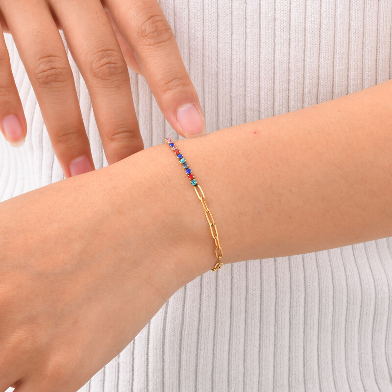 Brățări de tenis din oțel inoxidabil de culoare de lux cu zirconiu cubic pentru femei, fete, INS, noua tendință, brățară cu lanț, bijuterii, cadouri de petrecere