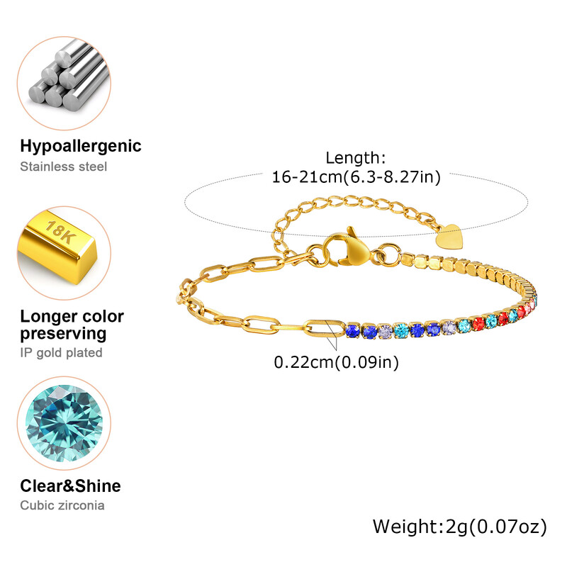 Brățări de tenis din oțel inoxidabil de culoare de lux cu zirconiu cubic pentru femei, fete, INS, noua tendință, brățară cu lanț, bijuterii, cadouri de petrecere