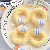 4 buc inel de păr de pluș albină lăptoasă, inimă fetiță, podoabă de păr drăguță și moale de toamnă și iarnă frânghie de păr din desene animate coadă de cal