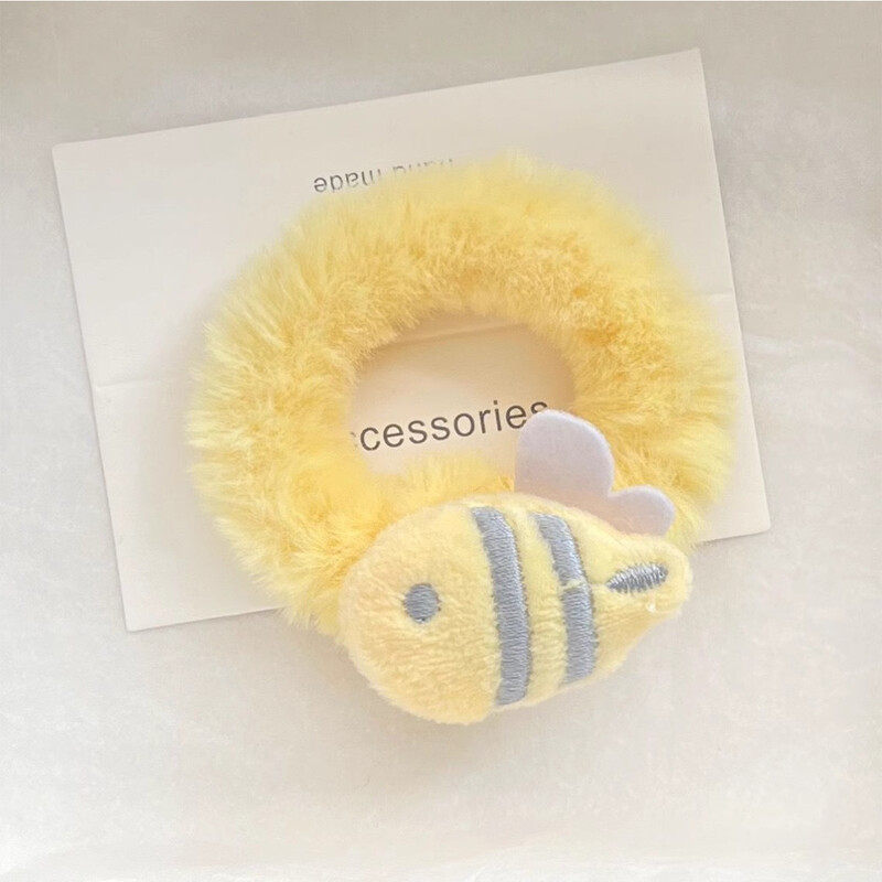 4 buc inel de păr de pluș albină lăptoasă, inimă fetiță, podoabă de păr drăguță și moale de toamnă și iarnă frânghie de păr din desene animate coadă de cal