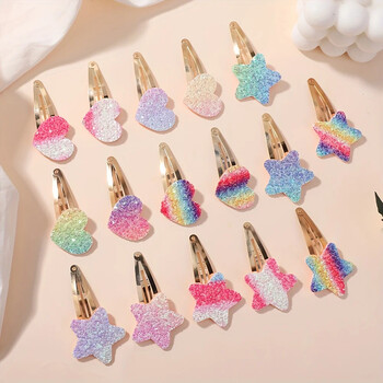 16 τμχ Fashion Glitter Rainbow Flower Rabbit BB Χειροποίητες φουρκέτες για χαριτωμένα κορίτσια Κλιπ μαλλιών Barrettes Headwear Αξεσουάρ μαλλιών