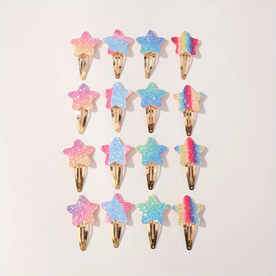 16 bucăți de modă sclipici flori curcubeu iepure BB agrafe de păr lucrate manual pentru fete drăguțe agrafe de păr accesorii pentru păr