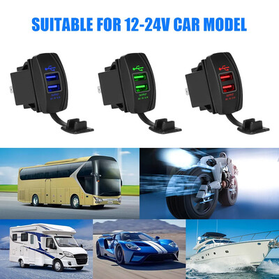 24 V 12 V motociklų USB įkrovikliai 3.0 LED lizdo maitinimo adapteris su vandeniui atspariu dangteliu Automobilių skirstytuvo sunkvežimio priekabų priedai