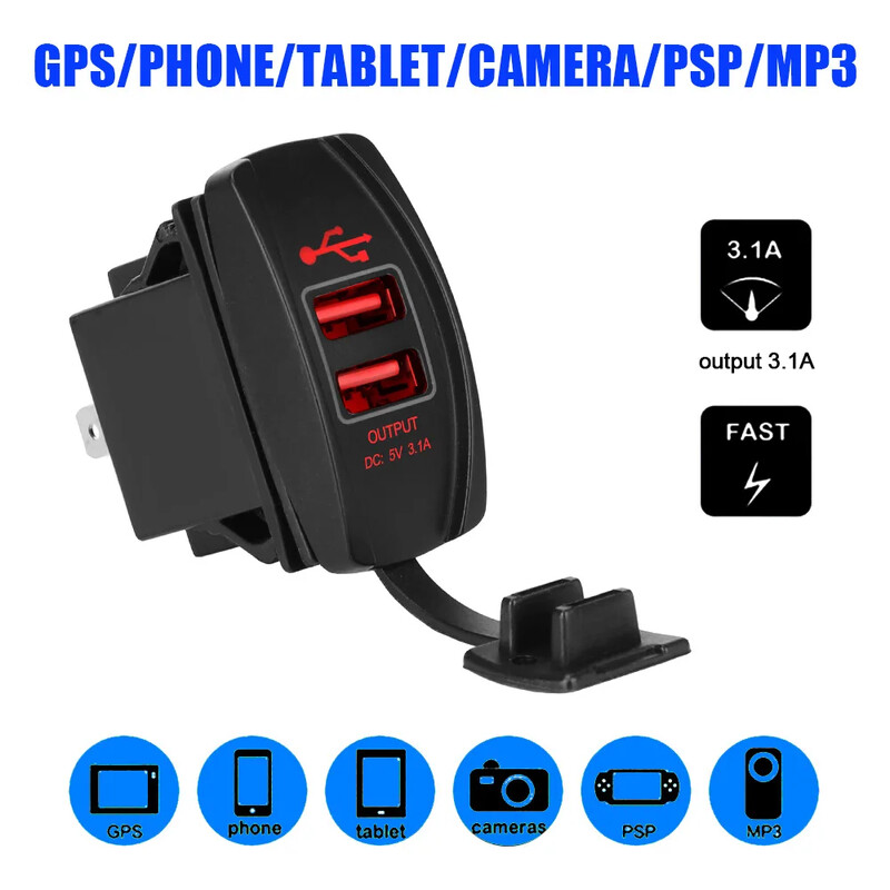 24V 12V Motocikl USB punjači 3.0 LED utičnica Strujni adapter s vodootpornim poklopcem Automobilski razdjelnik Kamion Karavan RV Dodaci