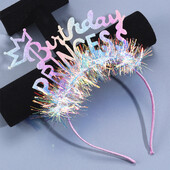 1 buc. Bentite roz La mulți ani pentru femei, fete, sclipici, coroană, cercuri de păr, accesorii pentru cap cu paiete și beteală