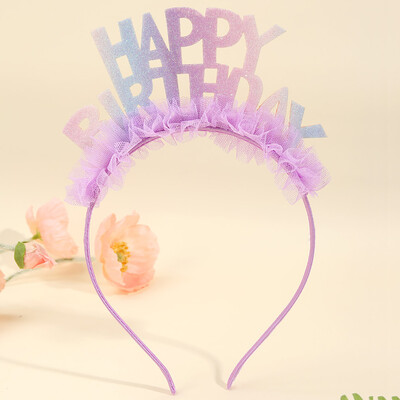 1 buc. Bentite roz La mulți ani pentru femei, fete, sclipici, coroană, cercuri de păr, accesorii pentru cap cu paiete și beteală