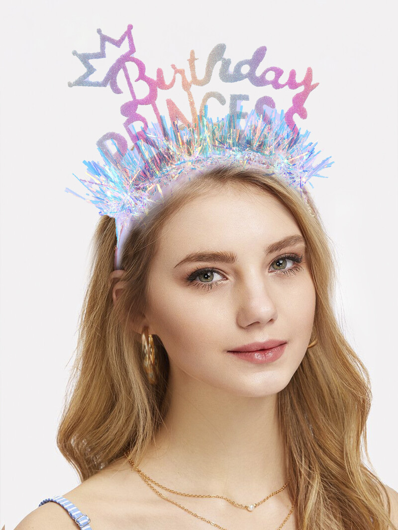 1 buc. Bentite roz La mulți ani pentru femei, fete, sclipici, coroană, cercuri de păr, accesorii pentru cap cu paiete și beteală