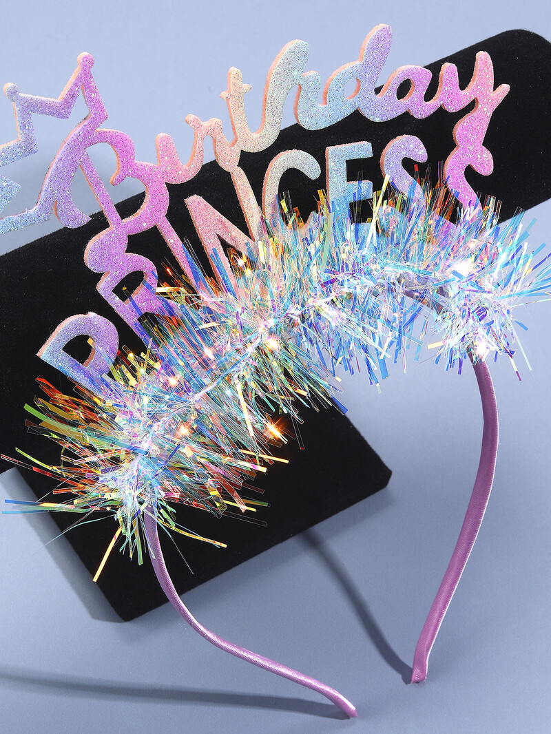 1 buc. Bentite roz La mulți ani pentru femei, fete, sclipici, coroană, cercuri de păr, accesorii pentru cap cu paiete și beteală