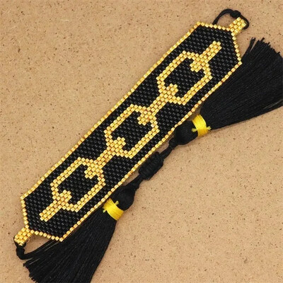 Bratara cu margele Geometrie Originalitate Cristal de Boemia Tricotat manual Tide ajustabil Set de bratari cu margele de orez Negru simplu