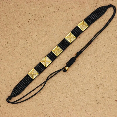 Bratara cu margele Geometrie Originalitate Cristal de Boemia Tricotat manual Tide ajustabil Set de bratari cu margele de orez Negru simplu