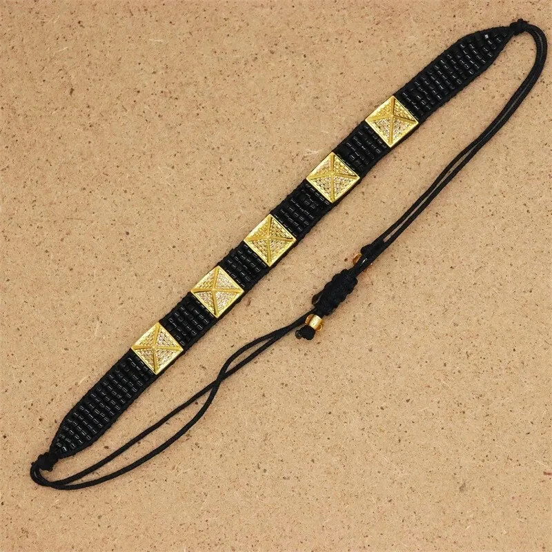 Bratara cu margele Geometrie Originalitate Cristal de Boemia Tricotat manual Tide ajustabil Set de bratari cu margele de orez Negru simplu