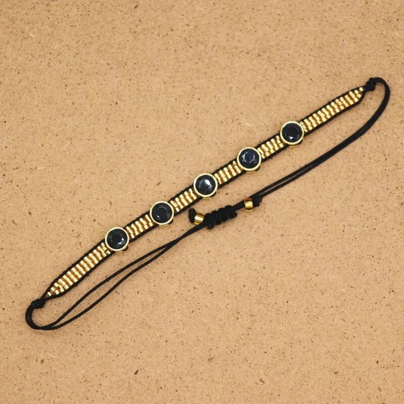 Bratara cu margele Geometrie Originalitate Cristal de Boemia Tricotat manual Tide ajustabil Set de bratari cu margele de orez Negru simplu