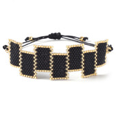 Bratara cu margele Originalitate Dreptunghi Negru Geometrie Design Boemia Tricotat manual Tide ajustabil Bratara cu margele de orez