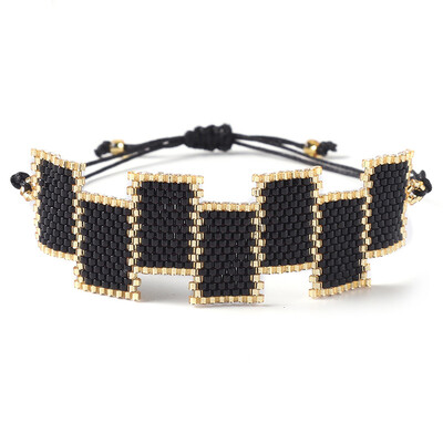 Bratara cu margele Originalitate Dreptunghi Negru Geometrie Design Boemia Tricotat manual Tide ajustabil Bratara cu margele de orez