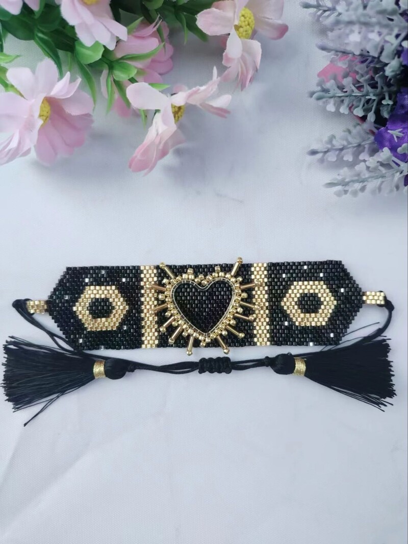 Bratara cu margele Originalitate Dreptunghi Negru Geometrie Design Boemia Tricotat manual Tide ajustabil Bratara cu margele de orez