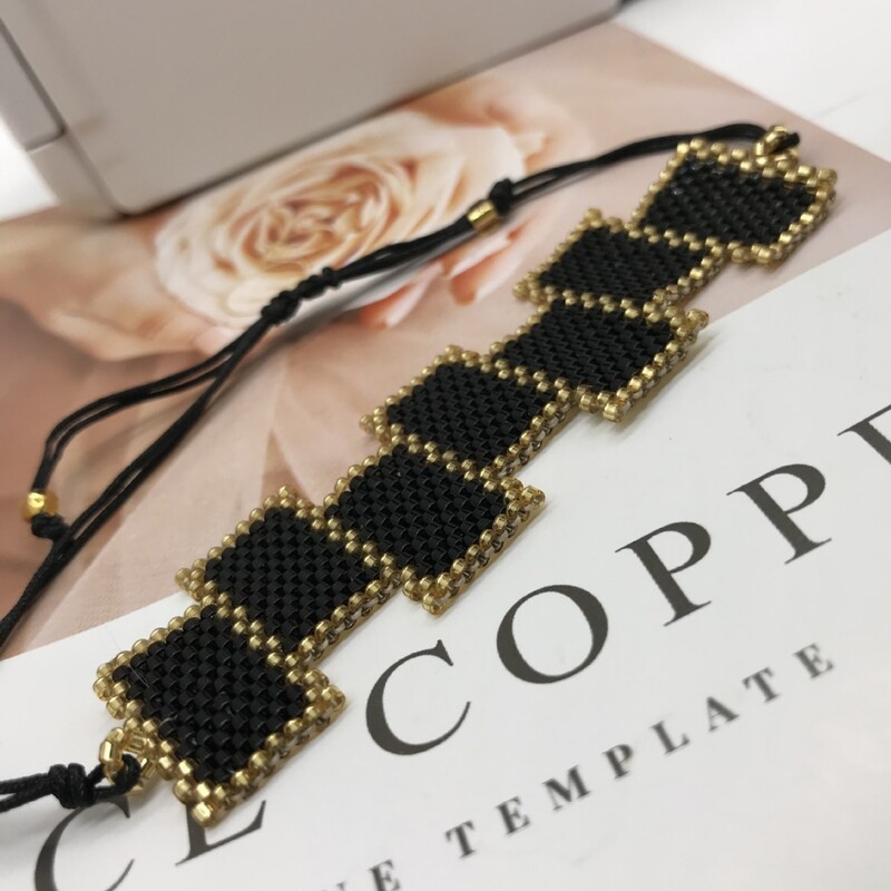 Bratara cu margele Originalitate Dreptunghi Negru Geometrie Design Boemia Tricotat manual Tide ajustabil Bratara cu margele de orez