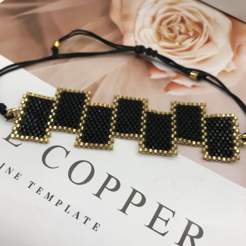 Bratara cu margele Originalitate Dreptunghi Negru Geometrie Design Boemia Tricotat manual Tide ajustabil Bratara cu margele de orez
