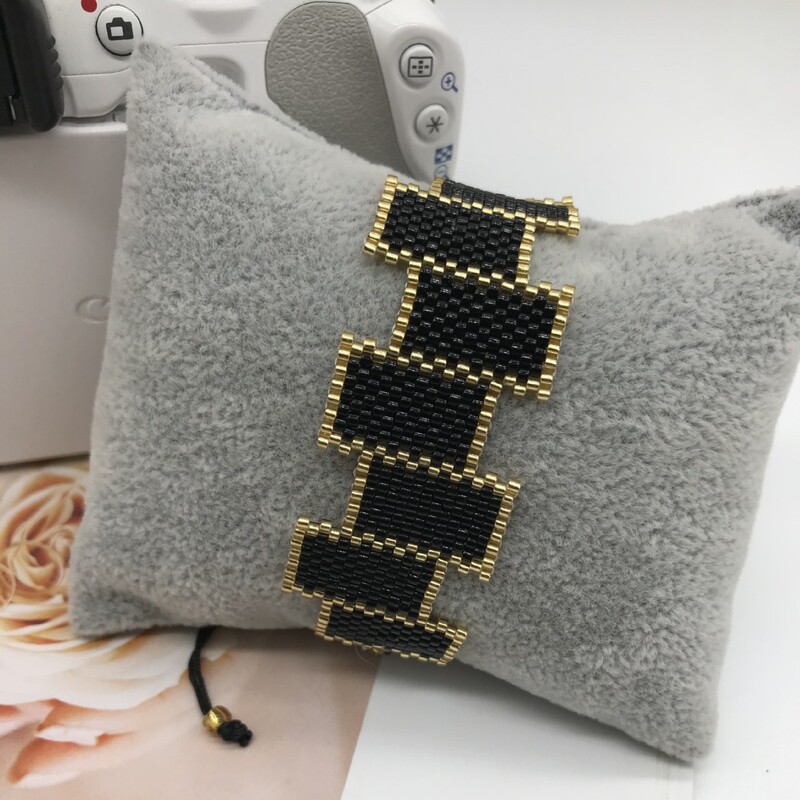 Bratara cu margele Originalitate Dreptunghi Negru Geometrie Design Boemia Tricotat manual Tide ajustabil Bratara cu margele de orez