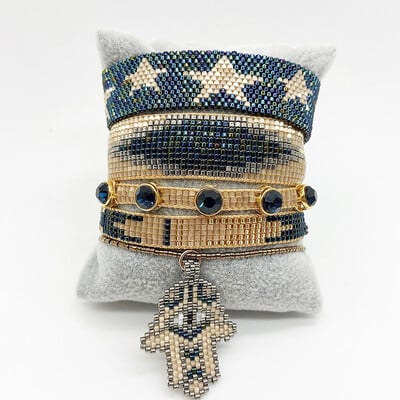 Narukvica s perlama Geometry Bohemia Ručno pletenje Podesivi dlan Originalni dizajn Petokraka zvijezda Tide Set narukvica od rižinih perli