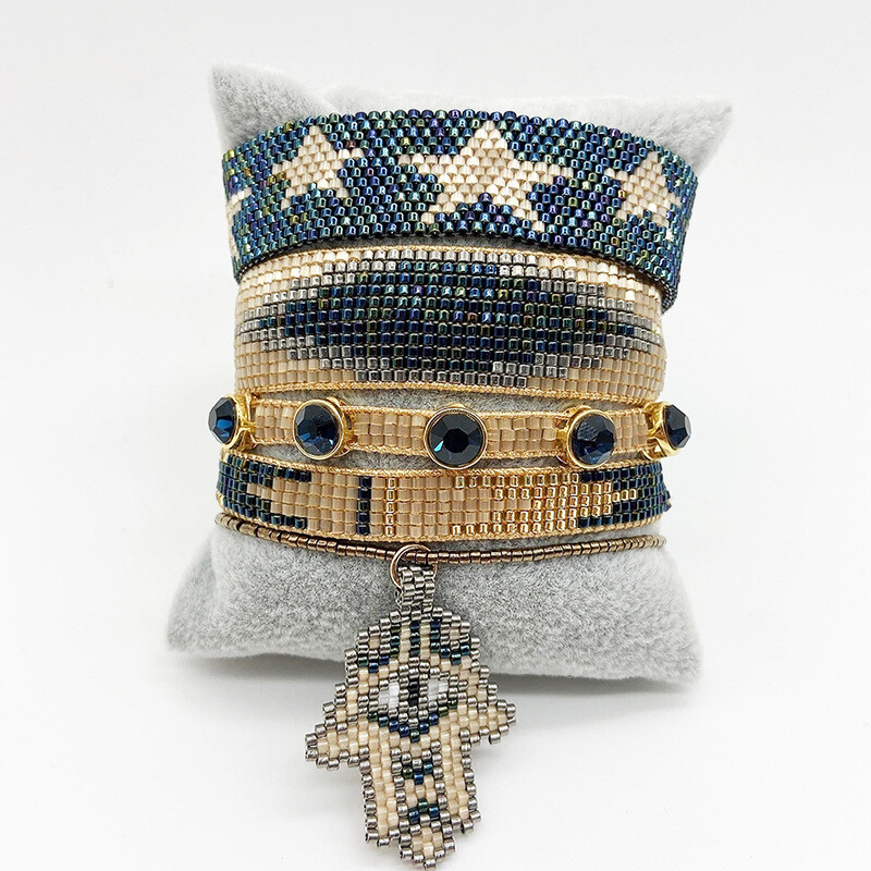 Narukvica s perlama Geometry Bohemia Ručno pletenje Podesivi dlan Originalni dizajn Petokraka zvijezda Tide Set narukvica od rižinih perli