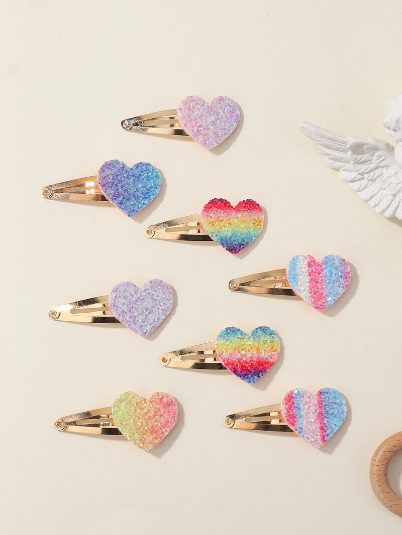 8 bucăți de modă sclipici flori curcubeu iepure BB agrafe de păr lucrate manual pentru fete drăguțe agrafe de păr accesorii pentru păr