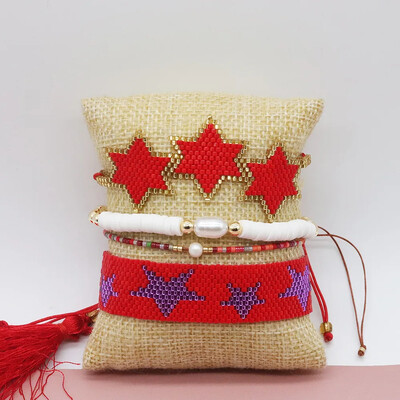 Narukvica od perli Star Hexagon Red Ručno pletenje Bohemia Originality Jednostavan prilagodljiv dizajn Tide Set narukvica od rižinih perli