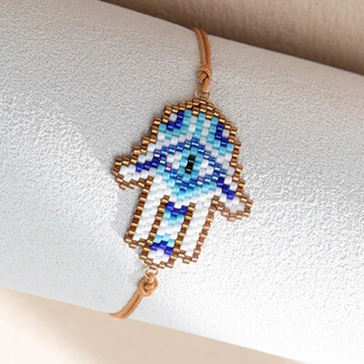 Bratara cu margele Palm Ochiul diavolului Tricotat manual Cristal Design multistrat Boemia Reglabil Tide Simplu Set de bratari cu margele de orez