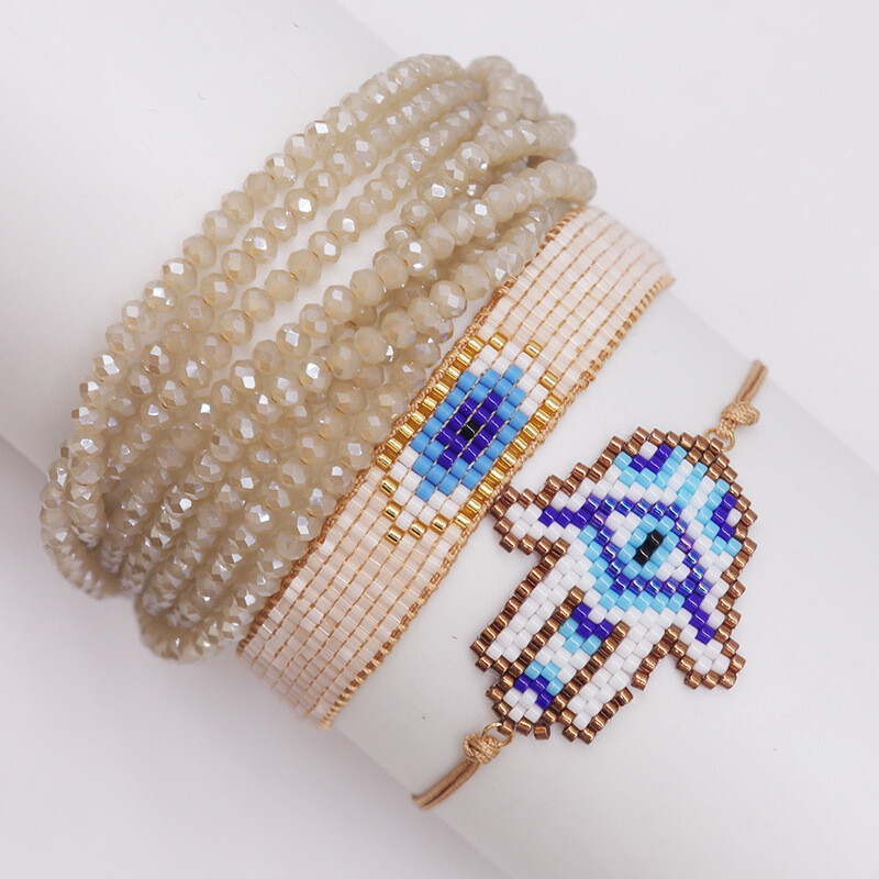 Bratara cu margele Palm Ochiul diavolului Tricotat manual Cristal Design multistrat Boemia Reglabil Tide Simplu Set de bratari cu margele de orez
