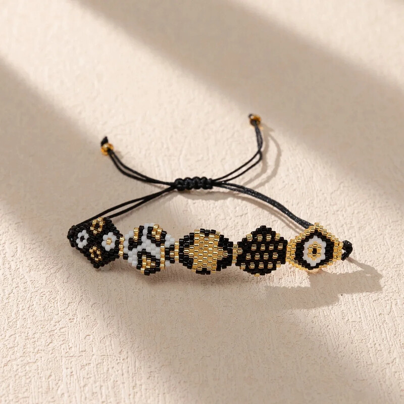 Brățară cu mărgele de orez Imprimare leopard Tricotat manual Boemia Design Hexagon Neregularitate Ajustabilă Moda Brățară simplă cu margele