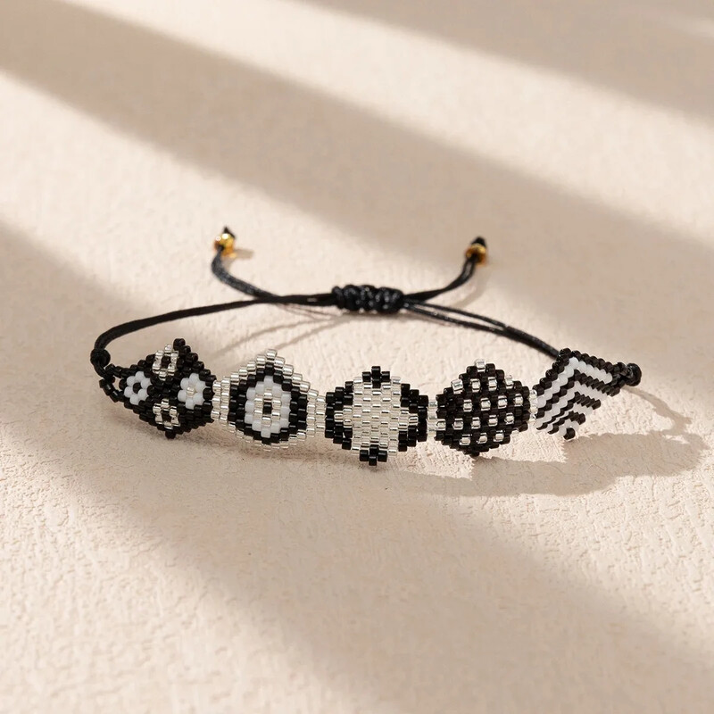 Brățară cu mărgele de orez Imprimare leopard Tricotat manual Boemia Design Hexagon Neregularitate Ajustabilă Moda Brățară simplă cu margele