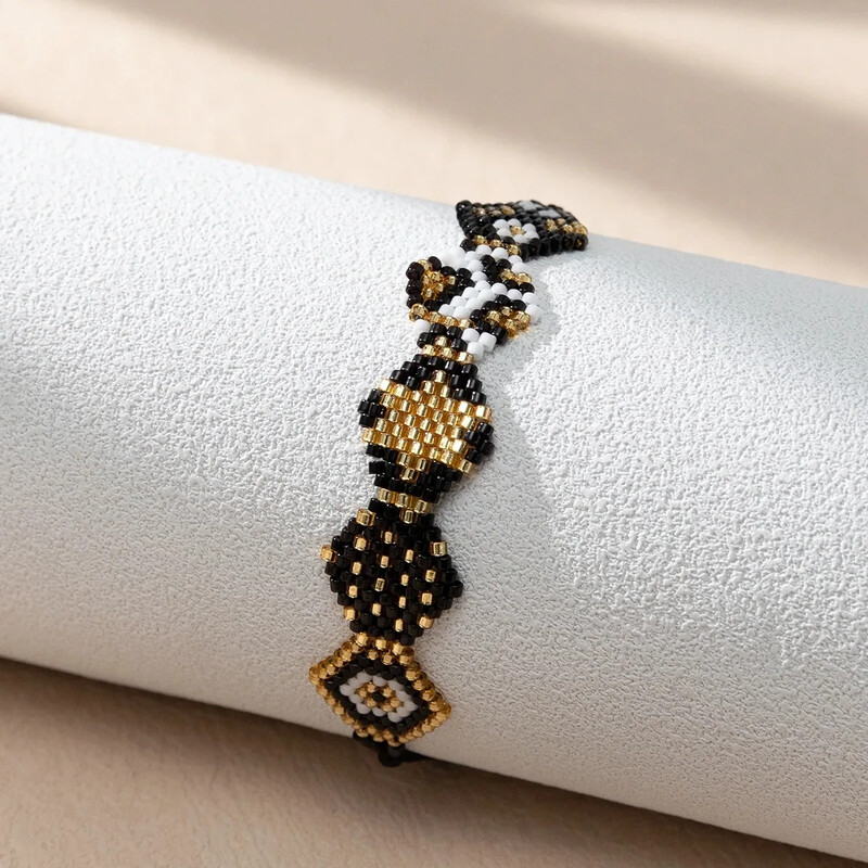 Brățară cu mărgele de orez Imprimare leopard Tricotat manual Boemia Design Hexagon Neregularitate Ajustabilă Moda Brățară simplă cu margele