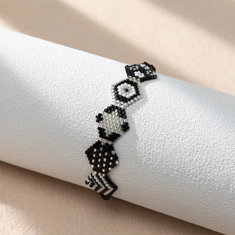Brățară cu mărgele de orez Imprimare leopard Tricotat manual Boemia Design Hexagon Neregularitate Ajustabilă Moda Brățară simplă cu margele