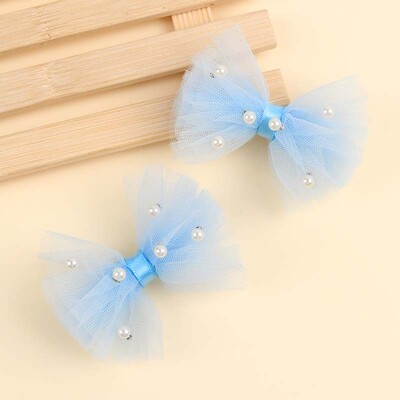 ncmama 2 bucăți fundite din șifon agrafe drăguțe din dantelă cu perle de păr clemă pentru fete dulci, cleme laterale, accesorii pentru păr coreeane