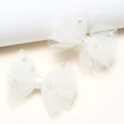 ncmama 2 bucăți fundite din șifon agrafe drăguțe din dantelă cu perle de păr clemă pentru fete dulci, cleme laterale, accesorii pentru păr coreeane