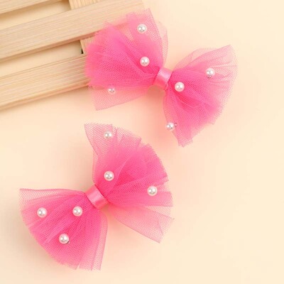 ncmama 2 bucăți fundite din șifon agrafe drăguțe din dantelă cu perle de păr clemă pentru fete dulci, cleme laterale, accesorii pentru păr coreeane