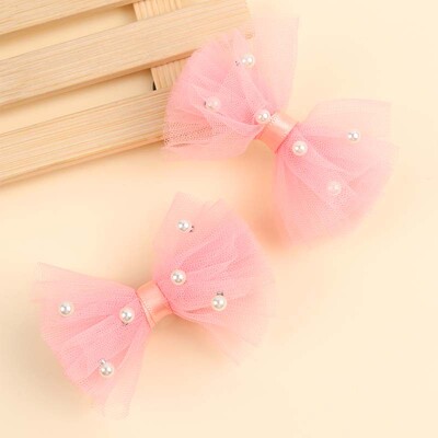 ncmama 2 bucăți fundite din șifon agrafe drăguțe din dantelă cu perle de păr clemă pentru fete dulci, cleme laterale, accesorii pentru păr coreeane