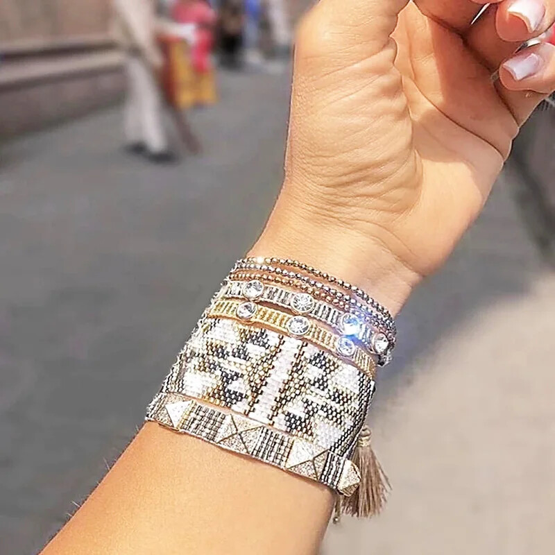 Narukvica s perlama Geometrija Originalnost Ručno pletenje Dizajn Bohemia Podesiva plima Jednostavan set narukvica od rižinih perli